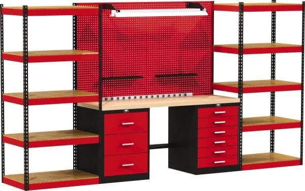 Hallowell - 168 Wide x 24" Deep x 78" High, Wood Workbench - Flat Top, Black/Red - Benchmark Tooling