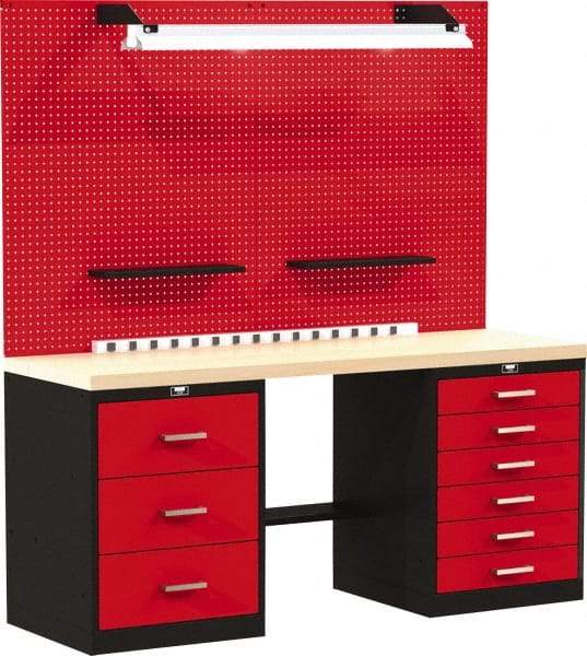 Hallowell - 72 Wide x 24" Deep x 78" High, Wood Workbench - Flat Top, Black/Red - Benchmark Tooling