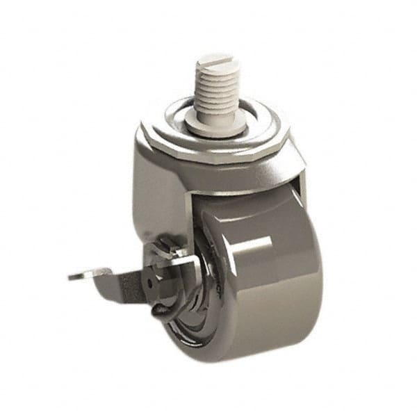 E.R. Wagner - 3" Diam x 1-3/4" Wide x 3-3/4" OAH Stem Mount Swivel Caster with Brake - Phenolic, 500 Lb Capacity, Roller Bearing, 3/4-10 x 1" Threaded Stem - Benchmark Tooling