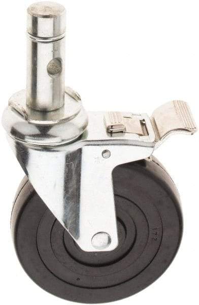 E.R. Wagner - 5" Diam x 1-1/4" Wide x 6-1/4" OAH Stem Mount Swivel Caster with Brake - Soft Rubber, 190 Lb Capacity, 1.0475 Friction Stem - Benchmark Tooling