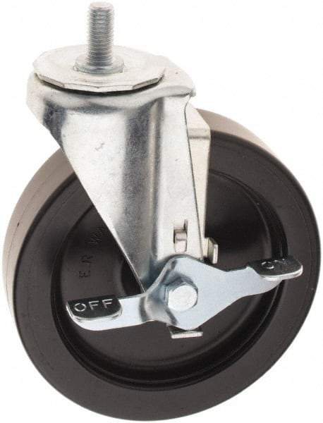 E.R. Wagner - 6" Diam x 1-1/2" Wide x 7-1/4" OAH Stem Mount Swivel Caster with Brake - Polyolefin, 450 Lb Capacity, Plastic Bearing, 1/2-13 x 1" Threaded Stem - Benchmark Tooling