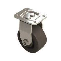 E.R. Wagner - 4" Diam x 2" Wide x 5-5/8" OAH Top Plate Mount Rigid Caster - Polyolefin, 600 Lb Capacity, Roller Bearing, 2-3/4 x 3-3/4" Plate - Benchmark Tooling