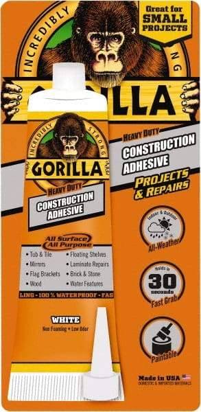 Gorilla Glue - White, Tube Silyl Terminated Polyether Construction Adhesive - -40 to 200°F Service Temperature, Indoor & Outdoor - Benchmark Tooling