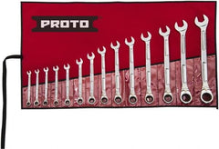 Proto - 14 Piece, 6mm to 19mm, Ratcheting Combination Wrench Set - Metric Measurement Standard, Full Polish Finish, Comes in Pouch - Benchmark Tooling