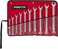 Proto - 10 Piece, 7/16" to 1", 6 Point Combination Wrench Set - Inch Measurement Standard, Full Polish Finish, Comes in Tool Roll - Benchmark Tooling