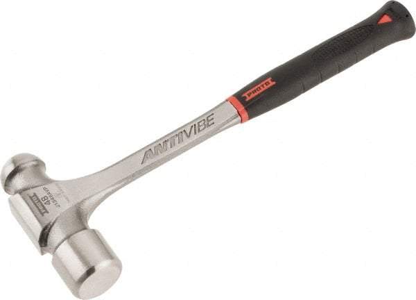 Proto - 3 Lb Head Steel Ball Pein Hammer - 15-3/4" Steel Handle with Grip, 1.93" Face Diam, 15-3/4" OAL, AntiVibe, Molded Textured Rubber Grip - Benchmark Tooling