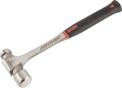 Proto - 2 Lb Head Steel Ball Pein Hammer - 14-3/4" Steel Handle with Grip, 1.61" Face Diam, 14-3/4" OAL, AntiVibe, Molded Textured Rubber Grip - Benchmark Tooling