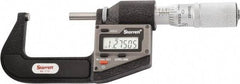 Starrett - 25.4 to 50.8 mm Range, 0.0001" Resolution, Standard Throat, Electronic Outside Micrometer - 0.0001" Accuracy, Friction Thimble, Micro Lapped Carbide Face, CR2450 Battery, Includes 3V Battery - Benchmark Tooling