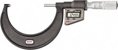 Starrett - 76 to 101 mm Range, 0.0001" Resolution, Standard Throat, Electronic Outside Micrometer - 0.0002" Accuracy, Friction Thimble, Micro Lapped Carbide Face, CR2450 Battery, Includes 3V Battery - Benchmark Tooling