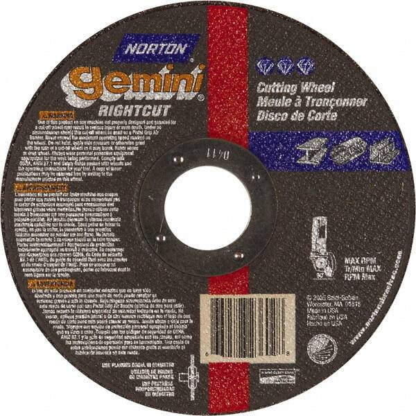 Norton - 7" Aluminum Oxide Cutoff Wheel - 0.045" Thick, 7/8" Arbor, Use with Die Grinders - Benchmark Tooling