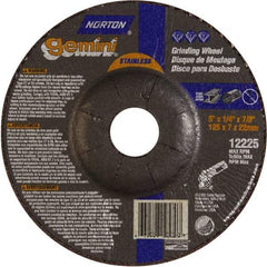 Norton - 24 Grit, 5" Wheel Diam, 1/4" Wheel Thickness, 7/8" Arbor Hole, Type 27 Depressed Center Wheel - Aluminum Oxide - Benchmark Tooling