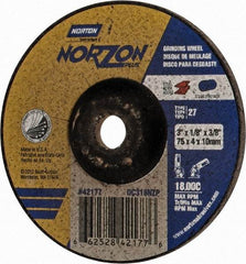 Norton - 24 Grit, 3" Wheel Diam, 1/8" Wheel Thickness, 3/8" Arbor Hole, Type 27 Depressed Center Wheel - Ceramic, 18,000 Max RPM - Benchmark Tooling