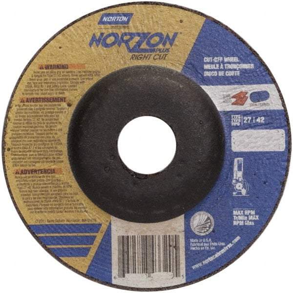 Norton - 46 Grit, 5" Wheel Diam, 7/8" Arbor Hole, Type 27 Depressed Center Wheel - Ceramic - Benchmark Tooling
