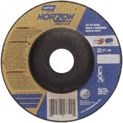 Norton - 46 Grit, 5" Wheel Diam, 7/8" Arbor Hole, Type 27 Depressed Center Wheel - Ceramic - Benchmark Tooling