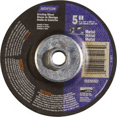 Norton - 24 Grit, 5" Wheel Diam, 1/4" Wheel Thickness, Type 27 Depressed Center Wheel - Aluminum Oxide - Benchmark Tooling