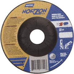 Norton - 24 Grit, 5" Wheel Diam, 1/8" Wheel Thickness, 7/8" Arbor Hole, Type 27 Depressed Center Wheel - Ceramic, 12,225 Max RPM - Benchmark Tooling