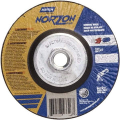 Norton - 24 Grit, 5" Wheel Diam, 1/4" Wheel Thickness, Type 27 Depressed Center Wheel - Ceramic, 12,225 Max RPM - Benchmark Tooling