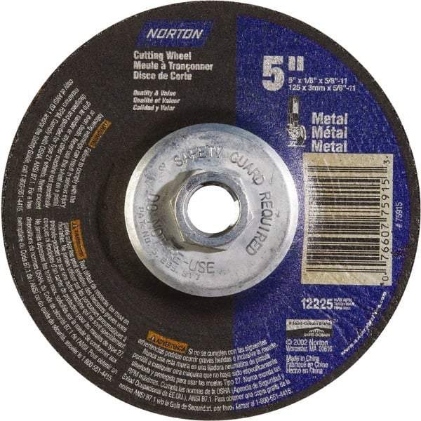 Norton - 24 Grit, 5" Wheel Diam, 5/8" Wheel Thickness, Type 27 Depressed Center Wheel - Aluminum Oxide - Benchmark Tooling
