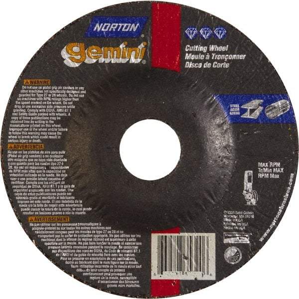 Norton - 46 Grit, 5" Wheel Diam, 3/32" Wheel Thickness, 7/8" Arbor Hole, Type 27 Depressed Center Wheel - Aluminum Oxide - Benchmark Tooling