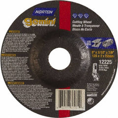 Norton - 46 Grit, 5" Wheel Diam, 3/32" Wheel Thickness, 7/8" Arbor Hole, Type 27 Depressed Center Wheel - Aluminum Oxide - Benchmark Tooling