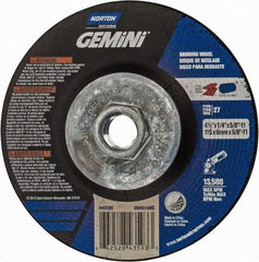 Norton - 24 Grit, 4-1/2" Wheel Diam, 1/4" Wheel Thickness, Type 27 Depressed Center Wheel - Aluminum Oxide, 13,580 Max RPM - Benchmark Tooling