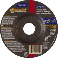 Norton - 6" Wheel Diam, 1/4" Wheel Thickness, 7/8" Arbor Hole, Type 27 Depressed Center Wheel - Aluminum Oxide, 10,185 Max RPM, Compatible with Angle Grinder - Benchmark Tooling