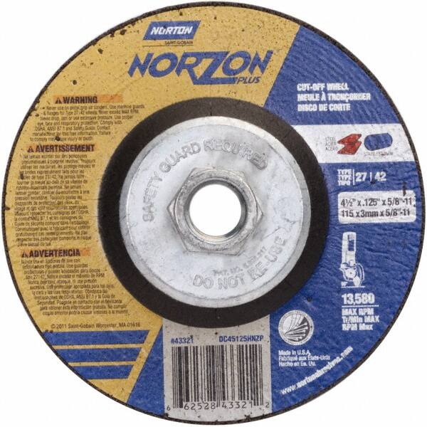 Norton - 36 Grit, 4-1/2" Wheel Diam, 1/8" Wheel Thickness, Type 27 Depressed Center Wheel - Ceramic - Benchmark Tooling