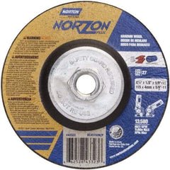 Norton - 24 Grit, 4-1/2" Wheel Diam, 1/8" Wheel Thickness, Type 27 Depressed Center Wheel - Ceramic, 13,580 Max RPM - Benchmark Tooling