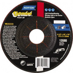 Norton - 36 Grit, 4-1/2" Wheel Diam, 1/8" Wheel Thickness, 7/8" Arbor Hole, Type 29 Depressed Center Wheel - Aluminum Oxide - Benchmark Tooling