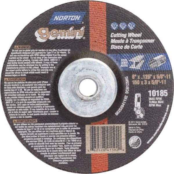 Norton - 36 Grit, 6" Wheel Diam, 1/8" Wheel Thickness, Type 27 Depressed Center Wheel - Aluminum Oxide - Benchmark Tooling
