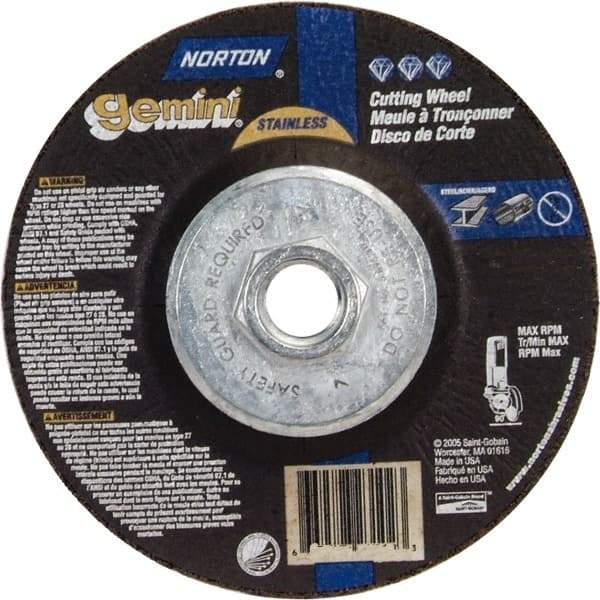 Norton - 36 Grit, 6" Wheel Diam, 3/32" Wheel Thickness, Type 27 Depressed Center Wheel - Aluminum Oxide - Benchmark Tooling