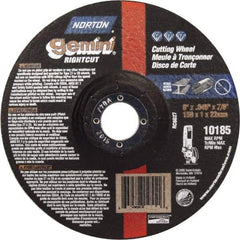 Norton - 46 Grit, 6" Wheel Diam, 7/8" Arbor Hole, Type 27 Depressed Center Wheel - Aluminum Oxide - Benchmark Tooling