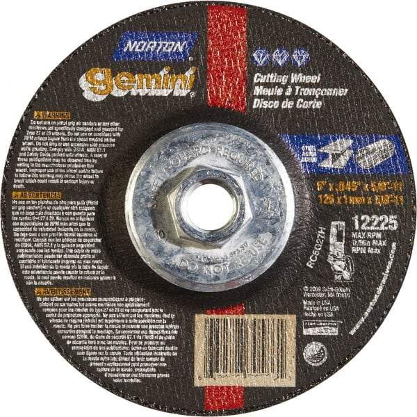 Norton - 46 Grit, 5" Wheel Diam, Type 27 Depressed Center Wheel - Aluminum Oxide - Benchmark Tooling