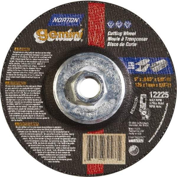 Norton - 46 Grit, 5" Wheel Diam, Type 27 Depressed Center Wheel - Aluminum Oxide - Benchmark Tooling