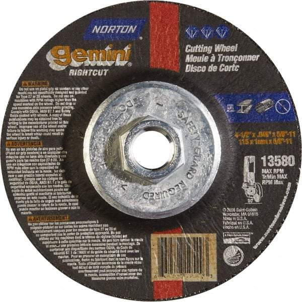 Norton - 46 Grit, 4-1/2" Wheel Diam, Type 27 Depressed Center Wheel - Aluminum Oxide - Benchmark Tooling