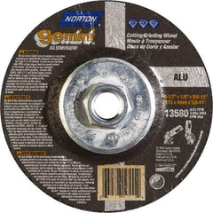 Norton - 24 Grit, 4-1/2" Wheel Diam, 1/8" Wheel Thickness, Type 27 Depressed Center Wheel - Aluminum Oxide, 13,580 Max RPM - Benchmark Tooling