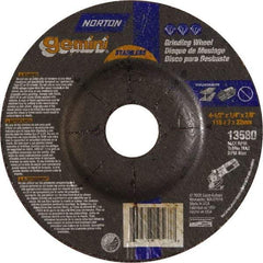 Norton - 24 Grit, 4-1/2" Wheel Diam, 1/4" Wheel Thickness, 7/8" Arbor Hole, Type 27 Depressed Center Wheel - Aluminum Oxide - Benchmark Tooling