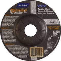 Norton - 24 Grit, 4-1/2" Wheel Diam, 1/4" Wheel Thickness, 7/8" Arbor Hole, Type 27 Depressed Center Wheel - Aluminum Oxide, 13,580 Max RPM - Benchmark Tooling