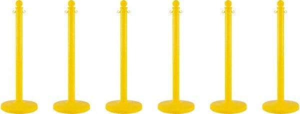 PRO-SAFE - 40" High, 2-1/2" Pole Diam, Warning Post - 14" Base Diam, Round Plastic Base, Yellow Plastic Post, For Outdoor Use - Benchmark Tooling