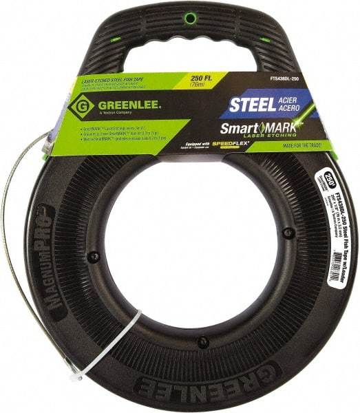 Greenlee - 250 Ft. Long x 1/8 Inch Wide, Steel Fish Tape - Includes Case - Benchmark Tooling