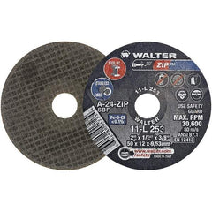 WALTER Surface Technologies - 2" 24 Grit Aluminum Oxide Cutoff Wheel - 1/2" Thick, 3/8" Arbor, 31,000 Max RPM, Use with Die Grinders - Benchmark Tooling