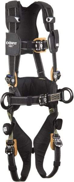 DBI/SALA - 420 Lb Capacity, Size L, Full Body Construction Safety Harness - Nomex/Kevlar Webbing, Side D-Ring, Quick Connect Leg Strap, Quick Connect Chest Strap, Black - Benchmark Tooling