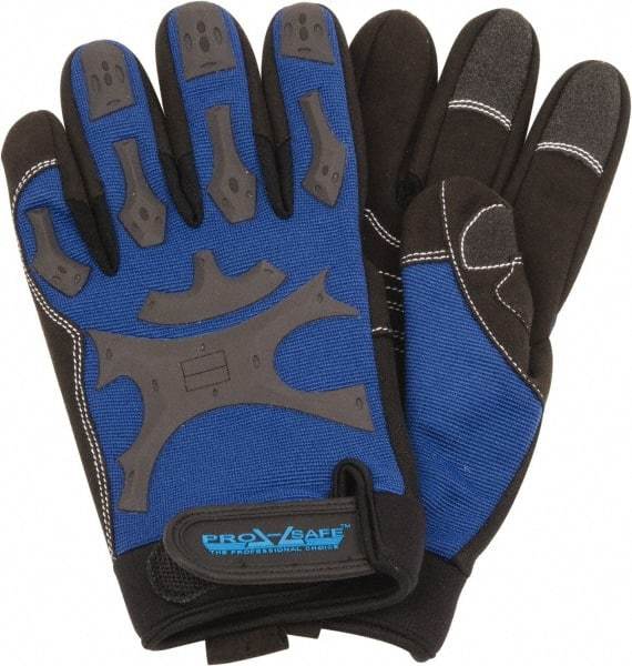 PRO-SAFE - Size XL (10) Synthetic Synthetic Leather General Protection Work Gloves - For Mechanic's & Lifting, Uncoated, Hook & Loop Cuff, Full Fingered, Black/Blue, Paired - Benchmark Tooling