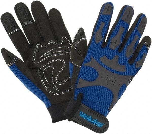PRO-SAFE - Size S (7) Synthetic Synthetic Leather General Protection Work Gloves - For Mechanic's & Lifting, Uncoated, Hook & Loop Cuff, Full Fingered, Black/Blue, Paired - Benchmark Tooling