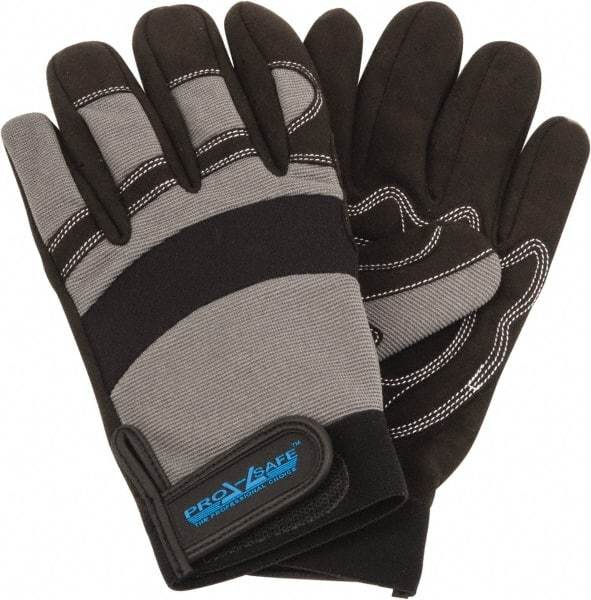 PRO-SAFE - Size XL (10) Synthetic Synthetic Leather General Protection Work Gloves - For Mechanic's & Lifting, Uncoated, Hook & Loop Cuff, Full Fingered, Black/Gray, Paired - Benchmark Tooling