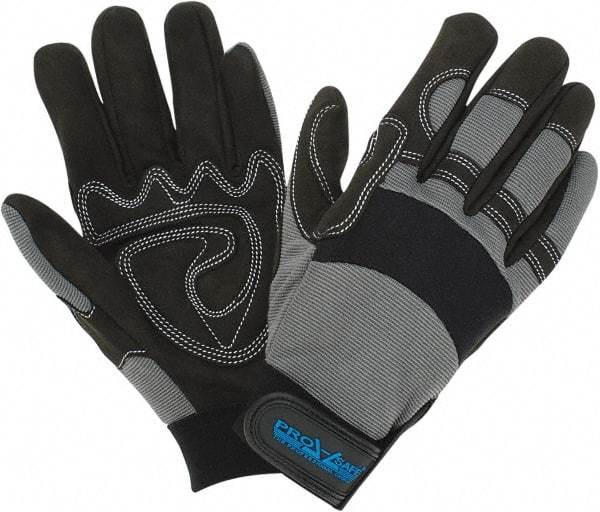 PRO-SAFE - Size S (7) Synthetic Synthetic Leather General Protection Work Gloves - For Mechanic's & Lifting, Uncoated, Hook & Loop Cuff, Full Fingered, Black/Gray, Paired - Benchmark Tooling