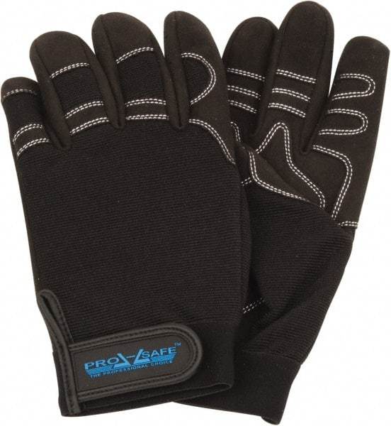 PRO-SAFE - Size XL (10) Synthetic Synthetic Leather General Protection Work Gloves - For Mechanic's & Lifting, Uncoated, Hook & Loop Cuff, Full Fingered, Black, Paired - Benchmark Tooling