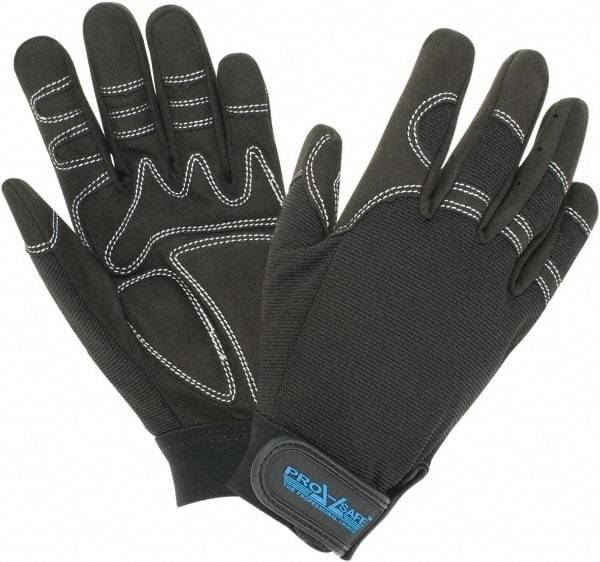 PRO-SAFE - Size S (7) Synthetic Synthetic Leather General Protection Work Gloves - For Mechanic's & Lifting, Uncoated, Hook & Loop Cuff, Full Fingered, Black, Paired - Benchmark Tooling
