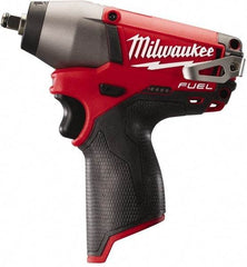 Milwaukee Tool - 3/8" Drive 12 Volt Pistol Grip Cordless Impact Wrench & Ratchet - 0 to 2,650 RPM, 0 to 3,500 BPM, 116.66 Ft/Lb Torque, Lithium-Ion Batteries Not Included - Benchmark Tooling