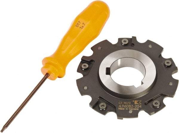 Kennametal - Arbor Hole Connection, 0.1575" Cutting Width, 0.5906" Depth of Cut, 80mm Cutter Diam, 1-1/16" Hole Diam, 5 Tooth Indexable Slotting Cutter - 90° SN Toolholder, SNHX Insert - Benchmark Tooling